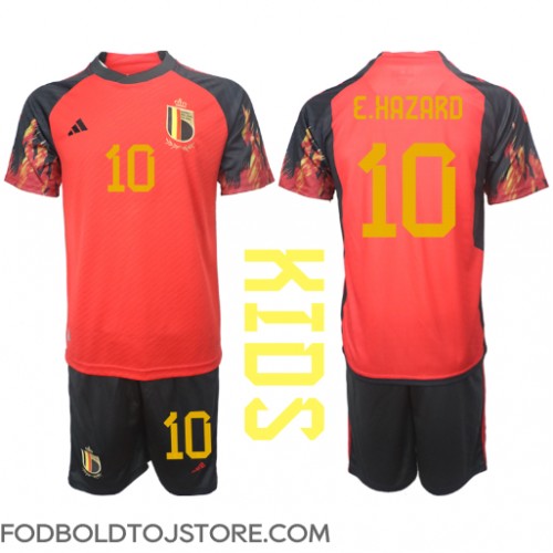 Belgien Eden Hazard #10 Hjemmebanesæt Børn VM 2022 Kortærmet (+ Korte bukser)